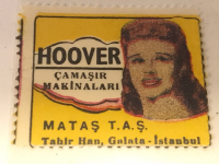 HOOVER VİNYET REKLAM PULU HOOVER CAMAŞIR MAKİNALARİ MATAŞ T.A.Ş TAHİR HAN GALATA İSTANBUL 30.36 Mm ÖLCÜLERİNDE